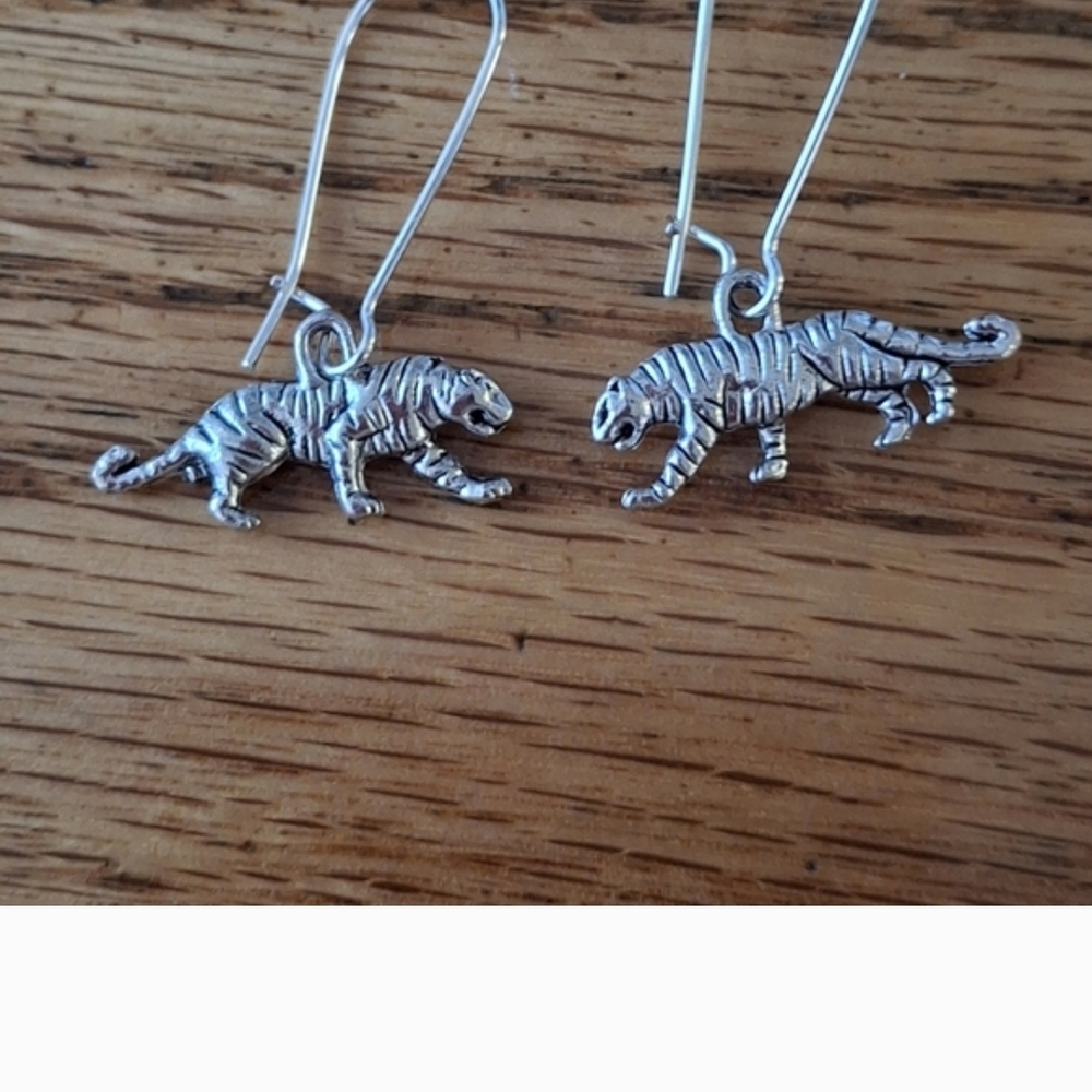 Silver Tiger Dangle Earrings